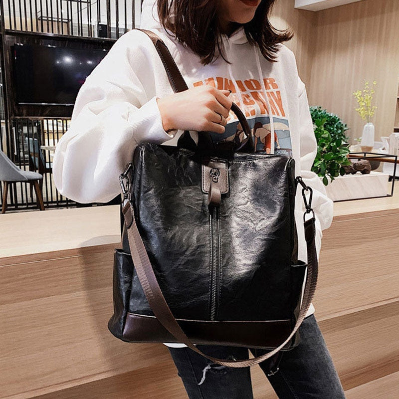 Fashion Women Leather Backpack Multifunction BackpackBookbag Anti Theft Travel Bag