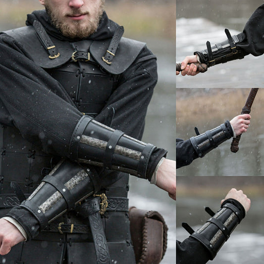 Medieval Armor Wrist band Cuffs Bracers Men Steampunk Warrior Gauntlet Renaissance Knights Templar Leather adjustable Wristband
