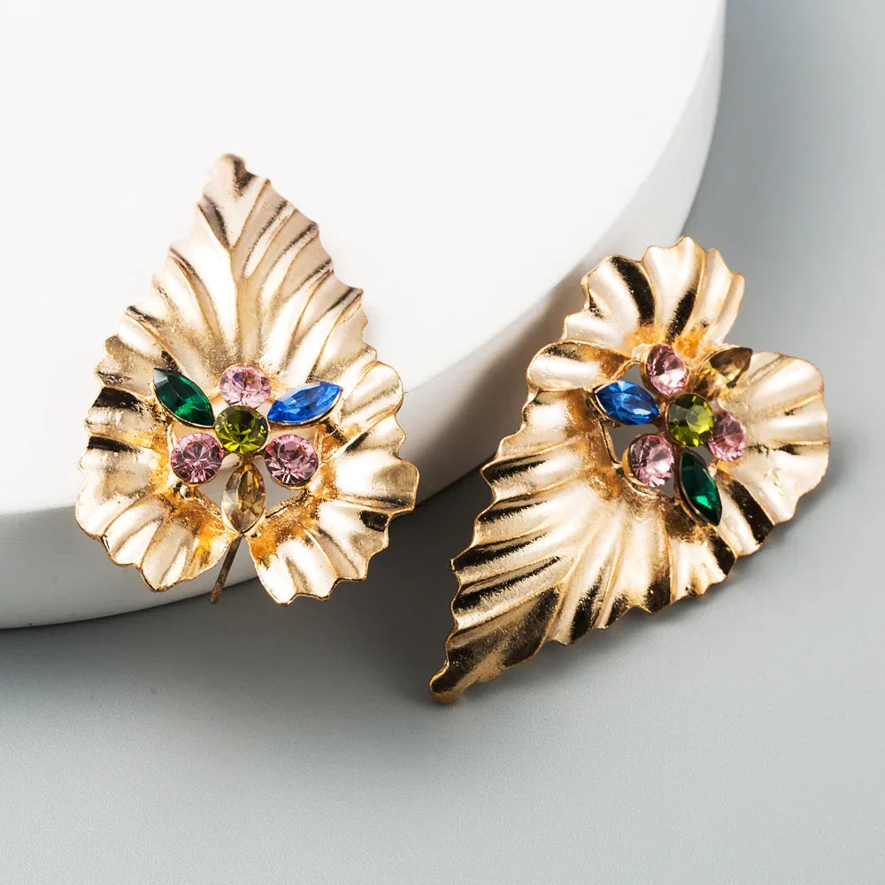 Gold Color Large Leaf Earrings Women's Statement Earrings 2021 Large Antique Pendant Earrings Bohemian Fashion Women's Jewelry
