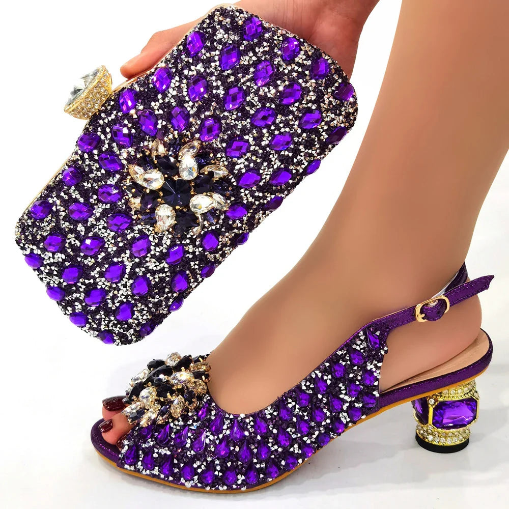 Women's Elegant Italian Shoes And Bag Sets For Evening Party