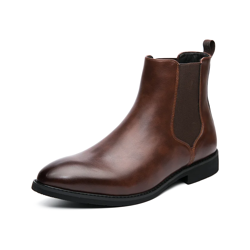 Winter Ankle Chelsea Leather Pointed Toe Boots For Men