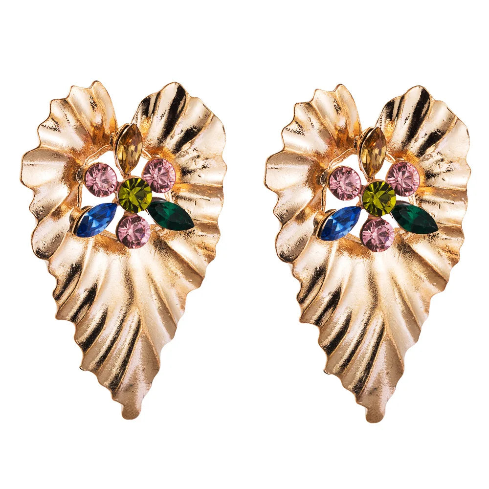 Gold Color Large Leaf Earrings Women's Statement Earrings 2021 Large Antique Pendant Earrings Bohemian Fashion Women's Jewelry