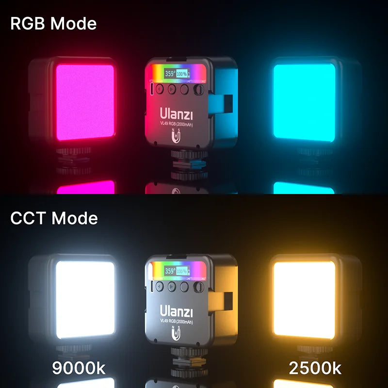 Full Color RGB LED Video Light 2500K-9000K 800LUX Magnetic