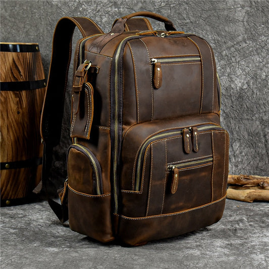 Vintage Genuine Leather Man& Travel Backpack Laptop Daypack Real Leather School Bag Big Travel Rucksack