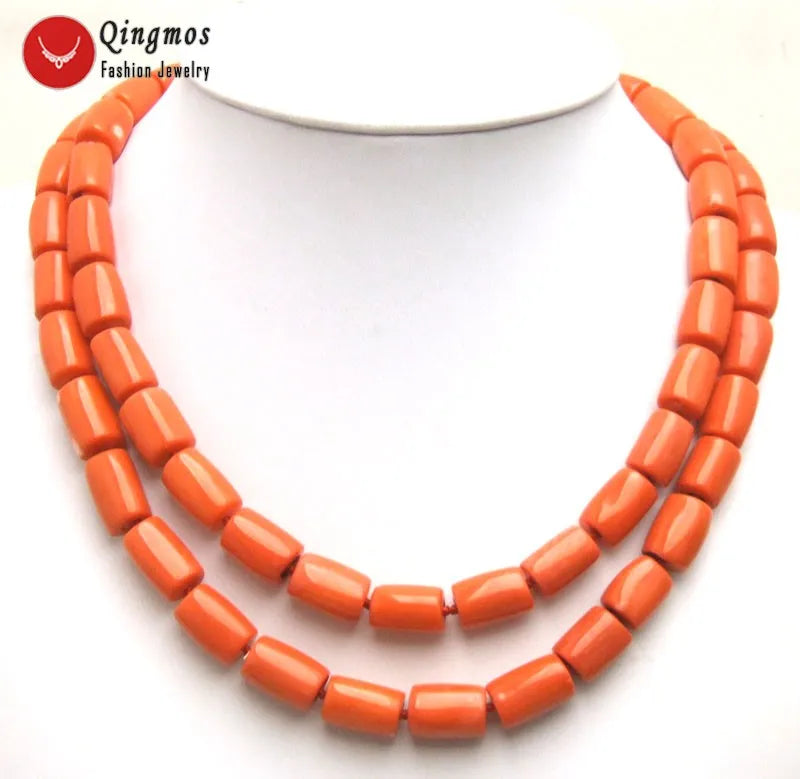 2 Strands Natural Orange Coral Necklace for Women Jewelry with Genuine 10-12mm Thick Slice Coral Stone Chokers 17-18"