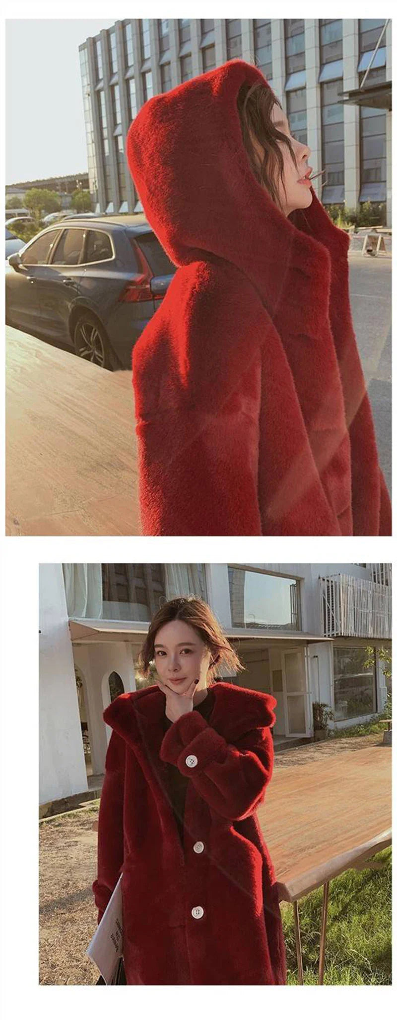Winter Women's Faux Rabbit Fur Coat Hooded Thick And Plush Jacket