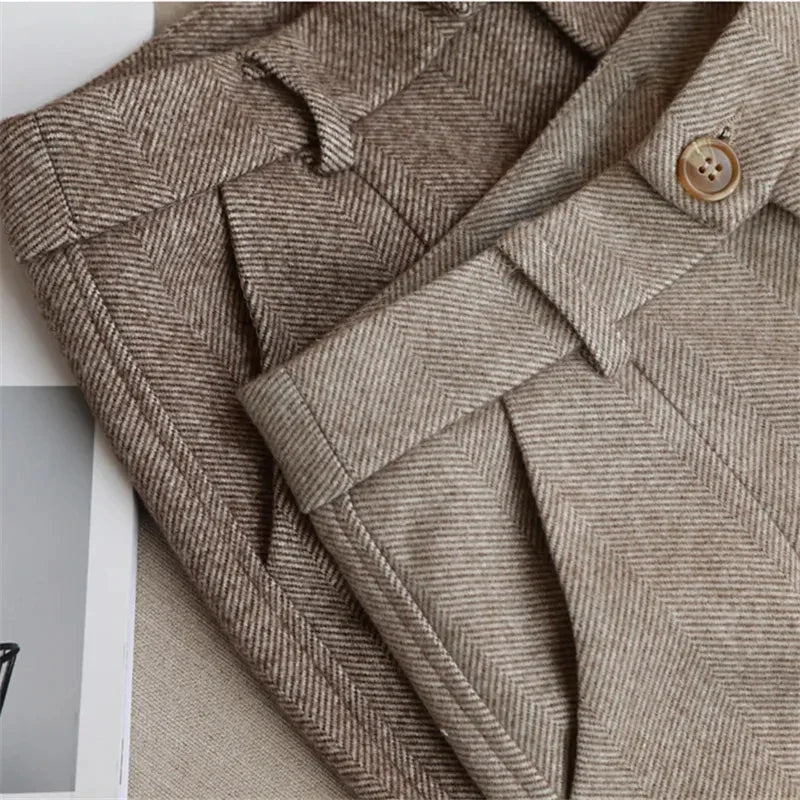 Woolen Pants Women's Harem Pencil Pants 2024 Autumn Winter High Waisted Casual Suit Pants