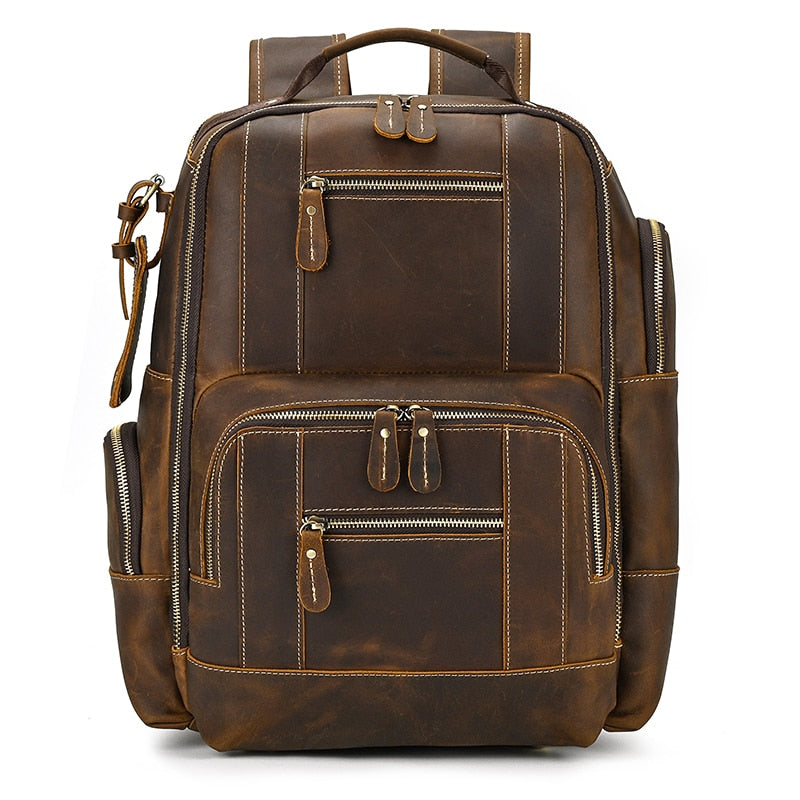 Vintage Genuine Leather Man& Travel Backpack Laptop Daypack Real Leather School Bag Big Travel Rucksack