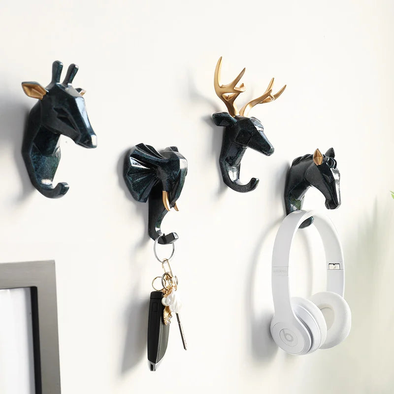 Geometric Animal Wall Hooks – Decorative Resin Key, Towel & Umbrella Hangers