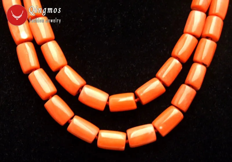 2 Strands Natural Orange Coral Necklace for Women Jewelry with Genuine 10-12mm Thick Slice Coral Stone Chokers 17-18"
