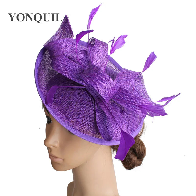 Formal Women Wedding Chuch Hat Bride Mariage Chapeau Ladies Party Occasion Derby Fascinator Sinamay Hat With Headband Accessory