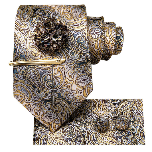 Paisley Tie For Men Silk Men Tie Clip Gift For Men Luxury Necktie Hanky Cufflinks Set Formal Wedding