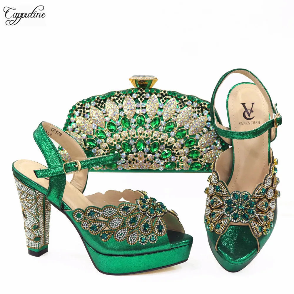 Fashion Gold High Heels Shoes And Purse Bag Set Woman Luxury Sandals Matching With Clutch Handbag Pumps Clutch CR178 11.5cm