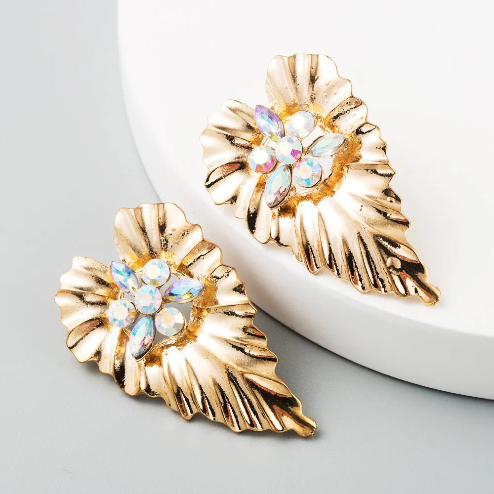 Gold Colour Large Leaf Earrings Women's Statement Earrings Large Antique Pendant Earrings Bohemian Fashion Women's Jewelry