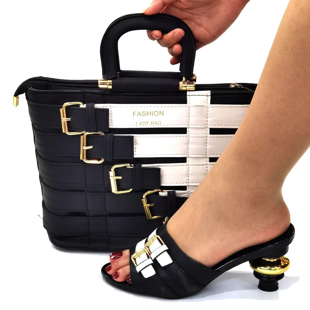 Latest Design Nigerian Women Shoes and Bag Set Plus Size Women Shoes 43 Ladies Dress Shoes and Bag for Party Wedding