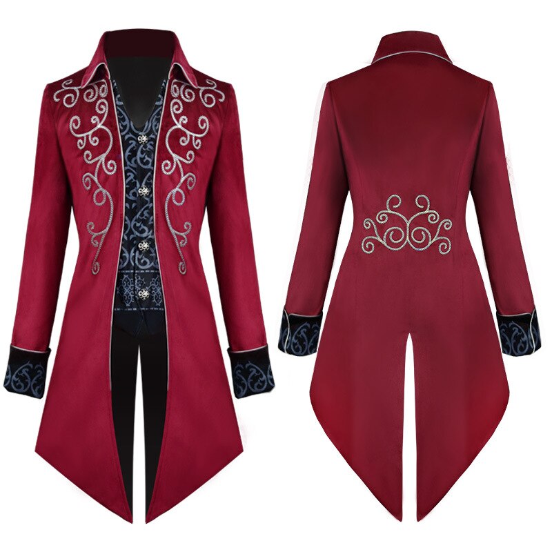 Steampunk Medieval Cosplay Costumes Men Vintage Velvet Turn Down Collar TailCoat Jacket Victorian Larp Viking Cosplay Jacket