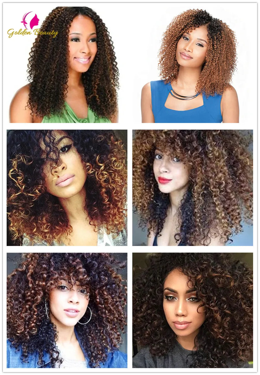 8" 12" Afro Kinky Twist Crochet Braids Synthetic Bohemian Curly Braiding Hair Extension Ombre Marley Crochet Hair Golden Beauty