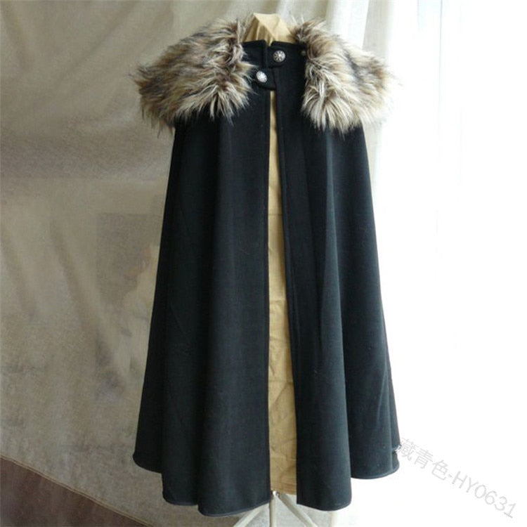 Cloak Larp Viking Winter Fur Collar Pirate Cosplay Cape Halloween Gothic Steampunk Costume