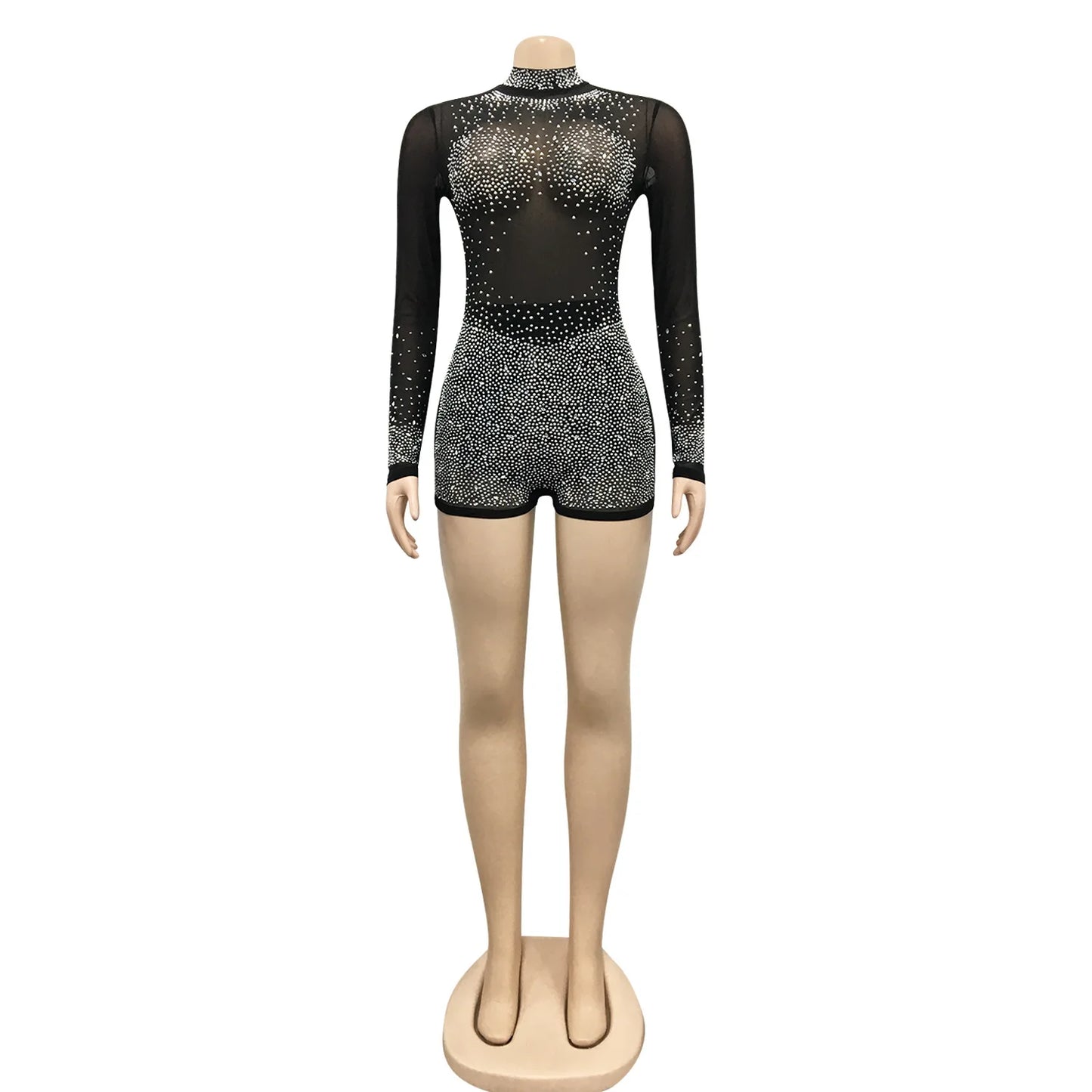 Sexy Sheer Rhinestone Clubwear Hot Drilling Bodysuit for Women