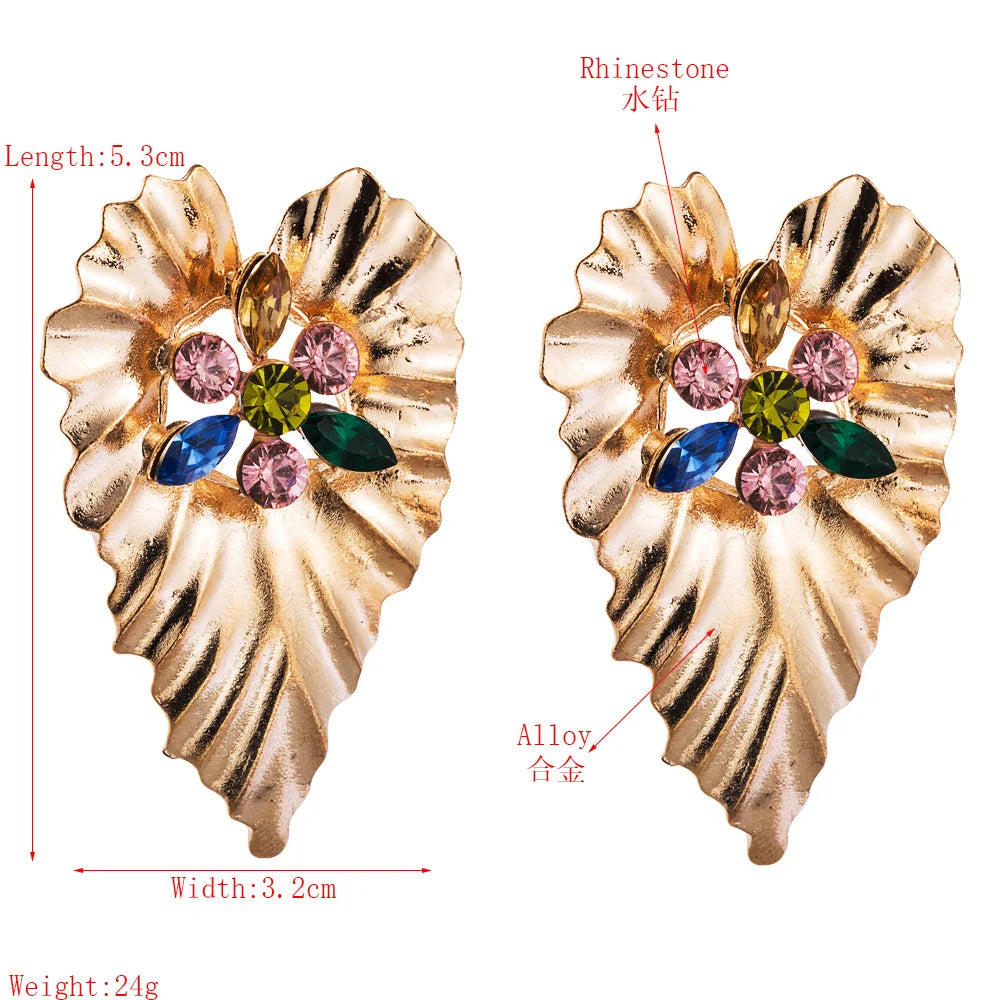 Gold Colour Large Leaf Earrings Women's Statement Earrings Large Antique Pendant Earrings Bohemian Fashion Women's Jewelry