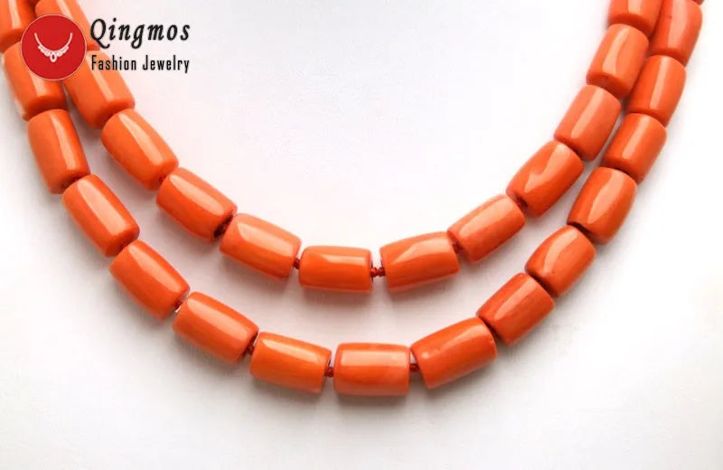 2 Strands Natural Orange Coral Necklace for Women Jewelry with Genuine 10-12mm Thick Slice Coral Stone Chokers 17-18"