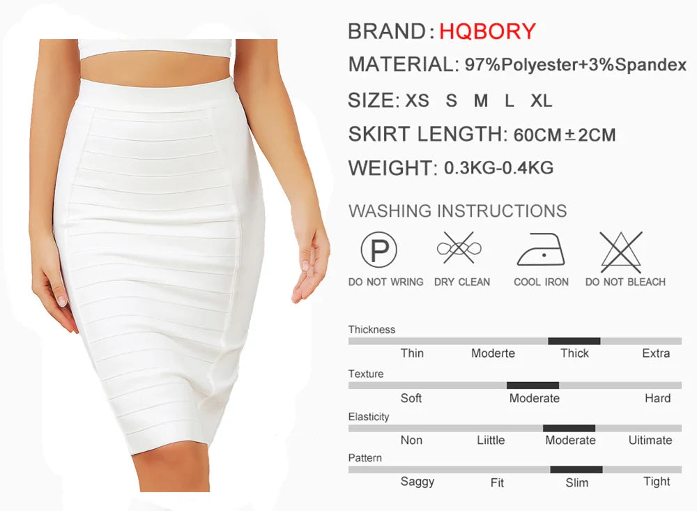 HQBORY Quality Nude Bandage Skirts White Office Lady Sexy 2023 Women High Waist Tight Bodycon Skirt Party Red Pencil Skirt XL