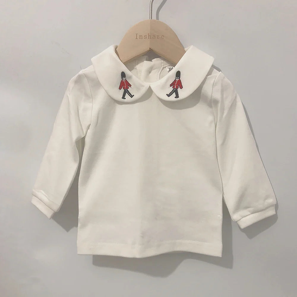 Children Boutique Clothing Set Baby Boy Clothes Soldier Embroidered Cotton Shirt British plaid Romper For 3seasons 0-5years