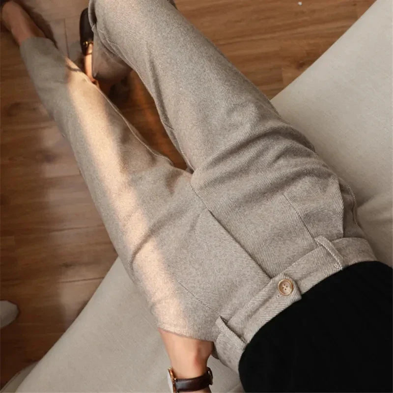 Woolen Pants Women's Harem Pencil Pants 2024 Autumn Winter High Waisted Casual Suit Pants