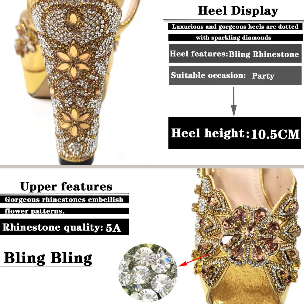Fashion Gold High Heels Shoes And Purse Bag Set Woman Luxury Sandals Matching With Clutch Handbag Pumps Clutch CR178 11.5cm