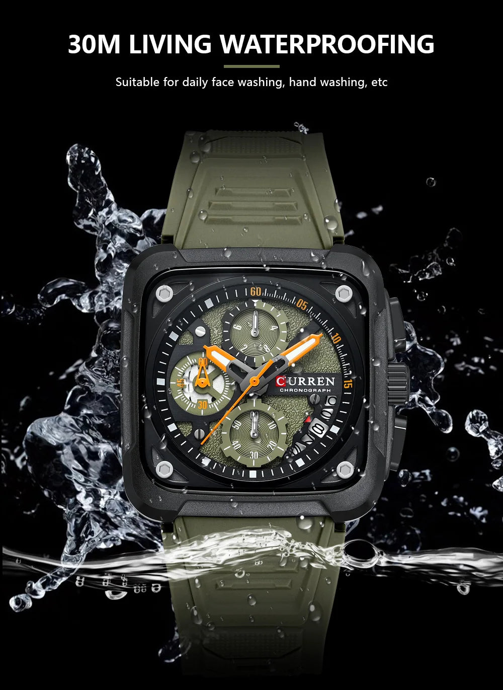 Mens Fashion Quartz Business Silicone Sport Chronograph Watch