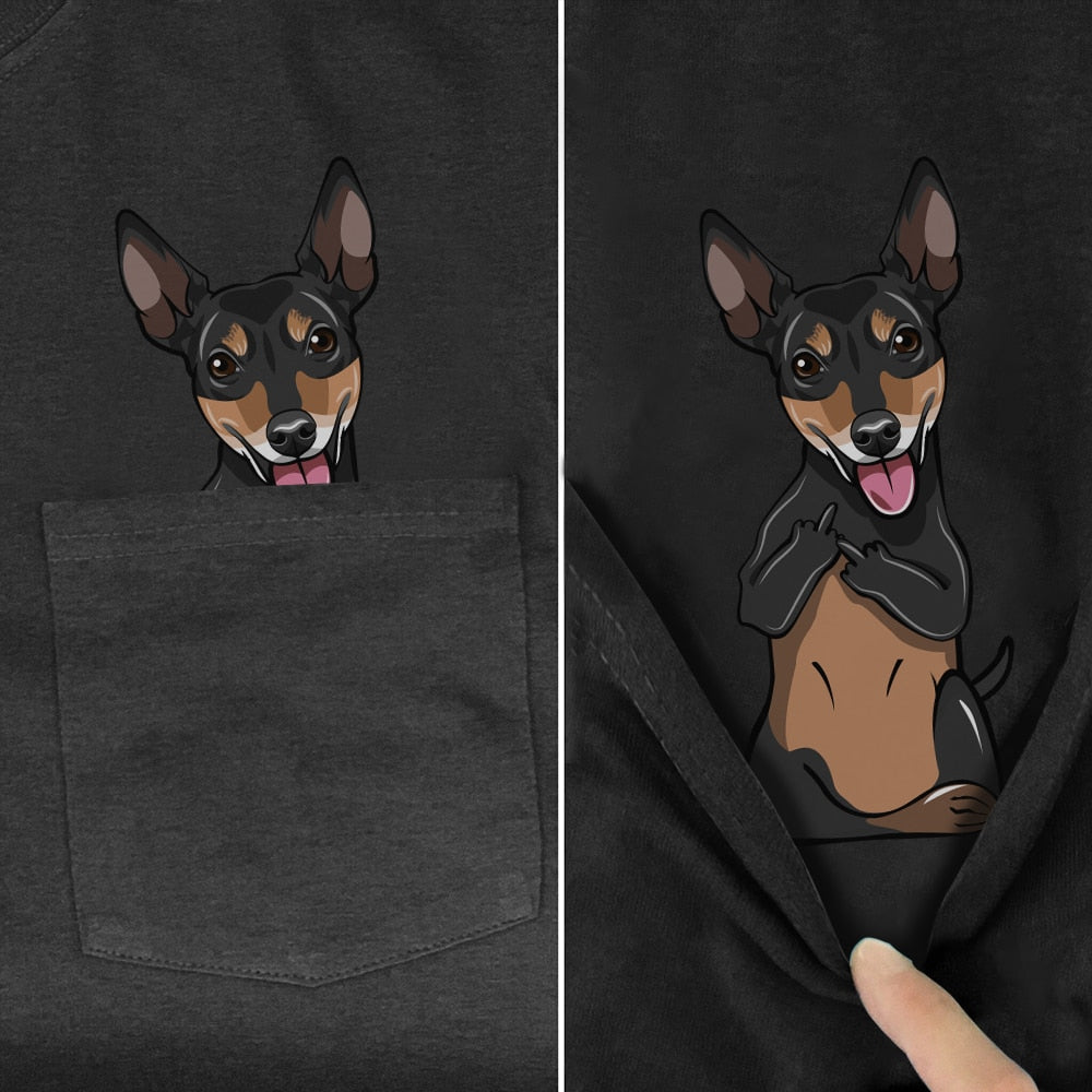 Funny T-Shirt Fashion summer pocket dog printed t-shirt Men Women