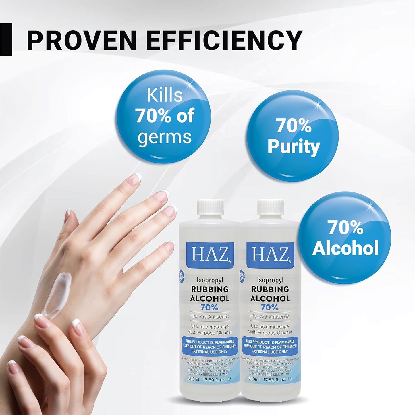 Haz Isopropyl Rubbing Alcohol 70% First Aid Antiseptic & Disinfectant for Multi-Purpose Use 500ml / 16.91 oz