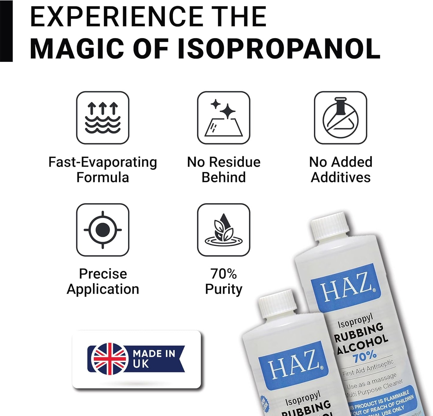 Haz Isopropyl Rubbing Alcohol 70% First Aid Antiseptic & Disinfectant for Multi-Purpose Use 500ml / 16.91 oz