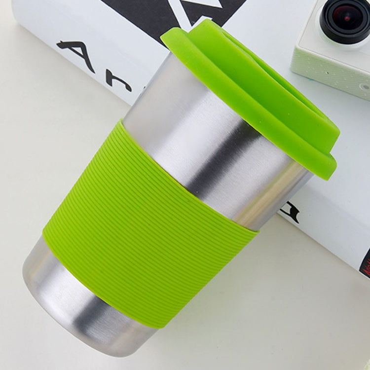 500ml Single Wall Electropolished Stainless Steel Curling Edge Beverage Cup With Rubber Circle Band And Cap, 500ml