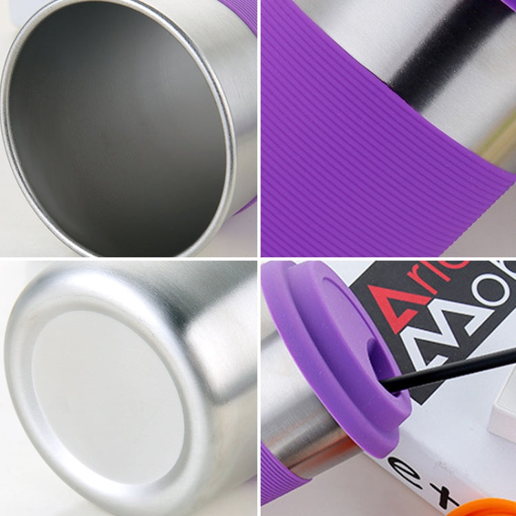 500ml Single Wall Electropolished Stainless Steel Curling Edge Beverage Cup With Rubber Circle Band And Cap, 500ml