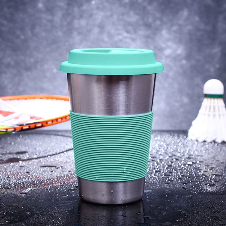 500ml Single Wall Electropolished Stainless Steel Curling Edge Beverage Cup With Rubber Circle Band And Cap, 500ml