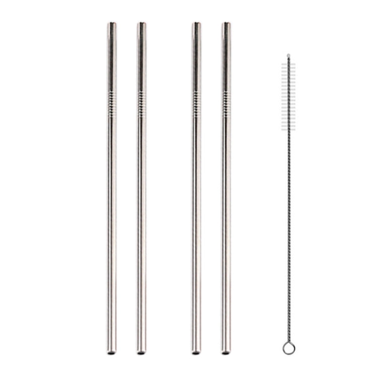 5pcs Reusable Stainless Steel Straight Drinking Straw + Cleaner Brush Set Kit,  266*6mm, 266*6mm (Straight)