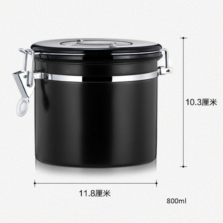800ml Stainless Steel Sealed Food Coffee Grounds Bean Storage Container with Built-in CO2 Gas Vent Valve & Calendar