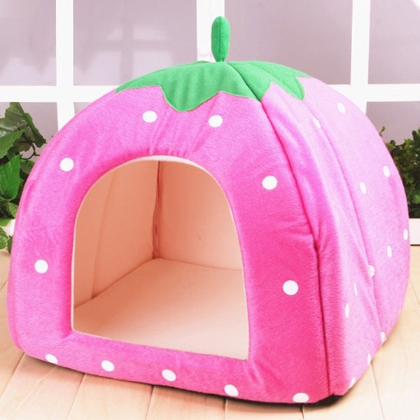 Strawberry Shaped Foldable Short Plush Pet House Nest, Size: S, Purple, Size S, Red, Size S, Pink, Size S, Blue, Size S