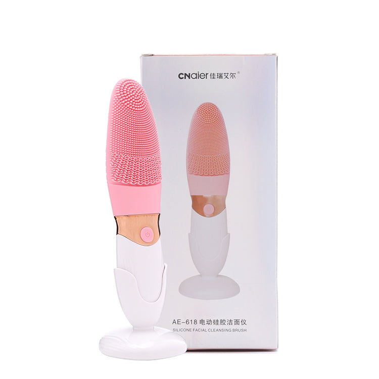 CNaier AE-618 Battery-powered Silicone Acoustic Wave Face Skin Care Electric Facial Cleanser (Pink)