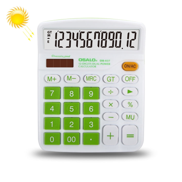 12 Digits Colorful Desktop Calculator Solar Energy Dual Power Calculator(Green)