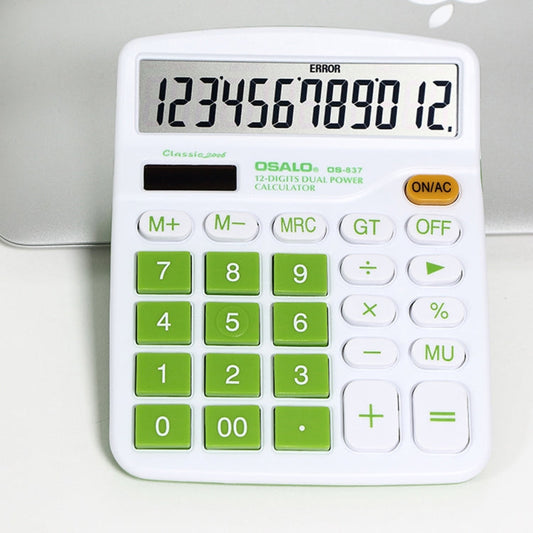 12 Digits Colorful Desktop Calculator Solar Energy Dual Power Calculator(Green)