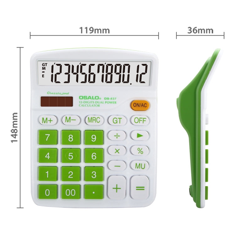 12 Digits Colorful Desktop Calculator Solar Energy Dual Power Calculator(Green)