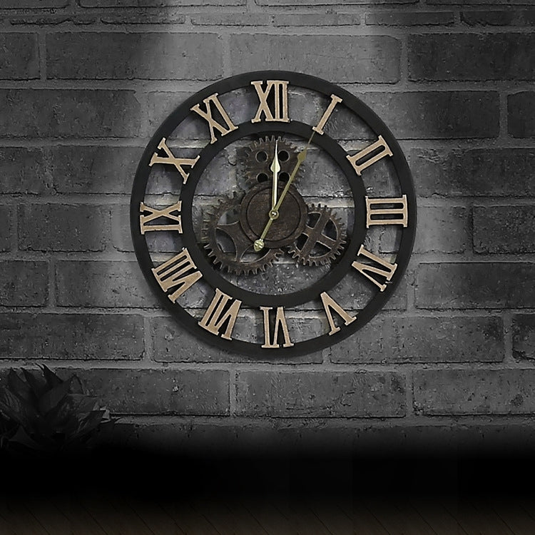 Originality American Industrial Style Wood Vintage Old Gear Wall Clock, Diameter: 50cm, Rome Number 50cm, Rome Number  50cm