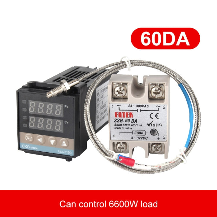REX-C100 Thermostat + Thermocouple + SSR-60 DA Solid State Module Intelligent Temperature Control Kit, 60DA