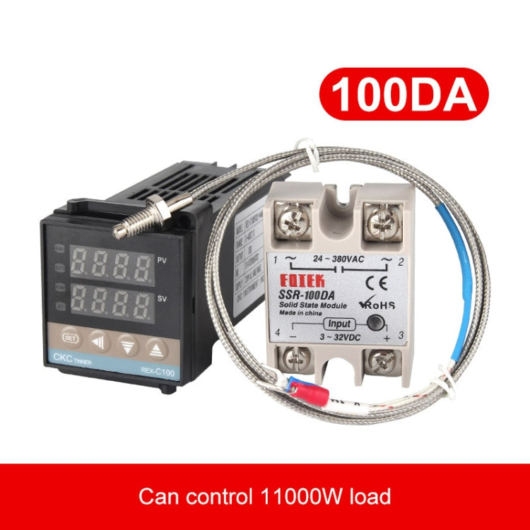 REX-C100 Thermostat + Thermocouple + SSR-100 DA Solid State Module Intelligent Temperature Control Kit, 100DA