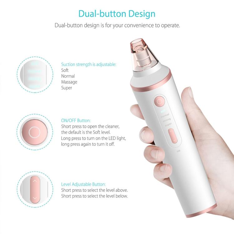 Wireless Charging  Multi-function Blackhead Extractor Pore Cleanser with Four Probes & LED Lighting Function(White)