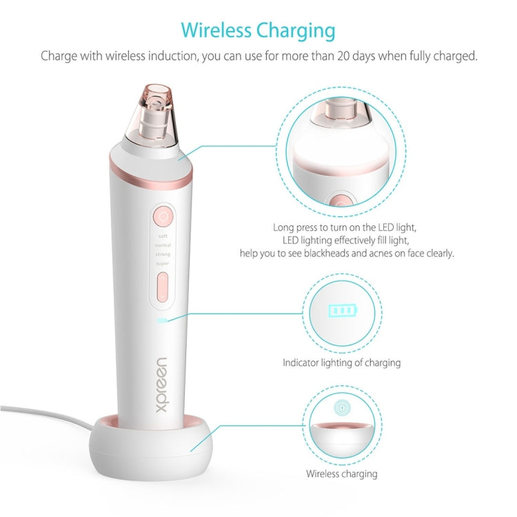 XPREEN XPRE037 Wireless Charging  Multi-function Blackhead Extractor Pore Cleanser with Four Probes & LED Lighting Function(White)