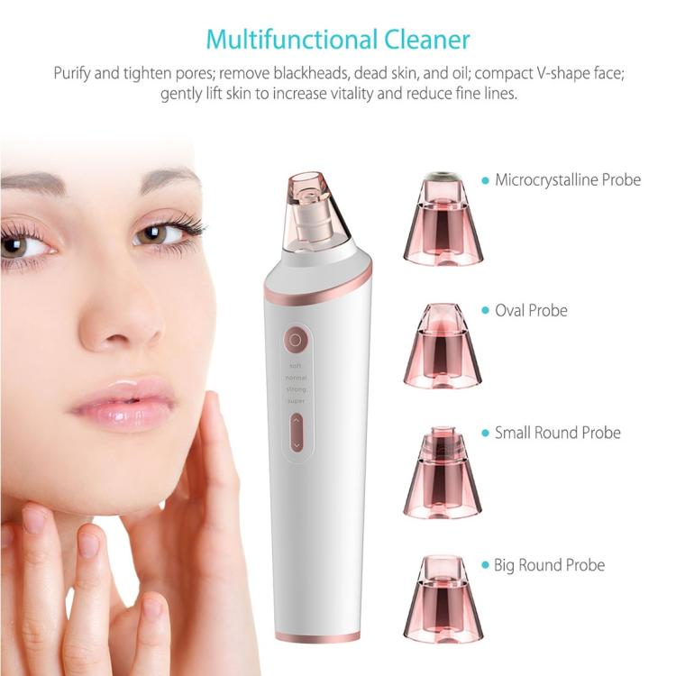 Wireless Charging  Multi-function Blackhead Extractor Pore Cleanser with Four Probes & LED Lighting Function(White)