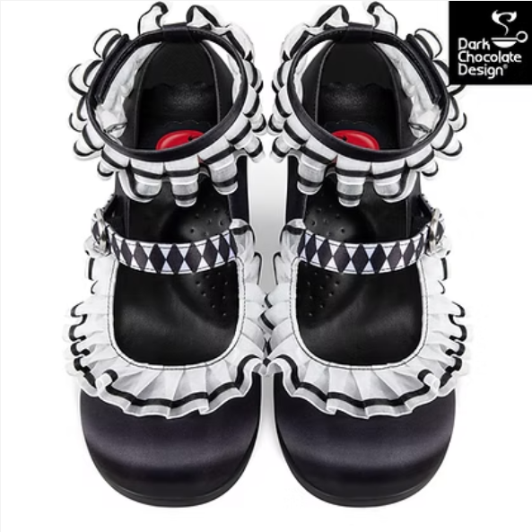 Chocolaticas® Arlequin Mid Heels – Gothic Ruffle Mary Janes